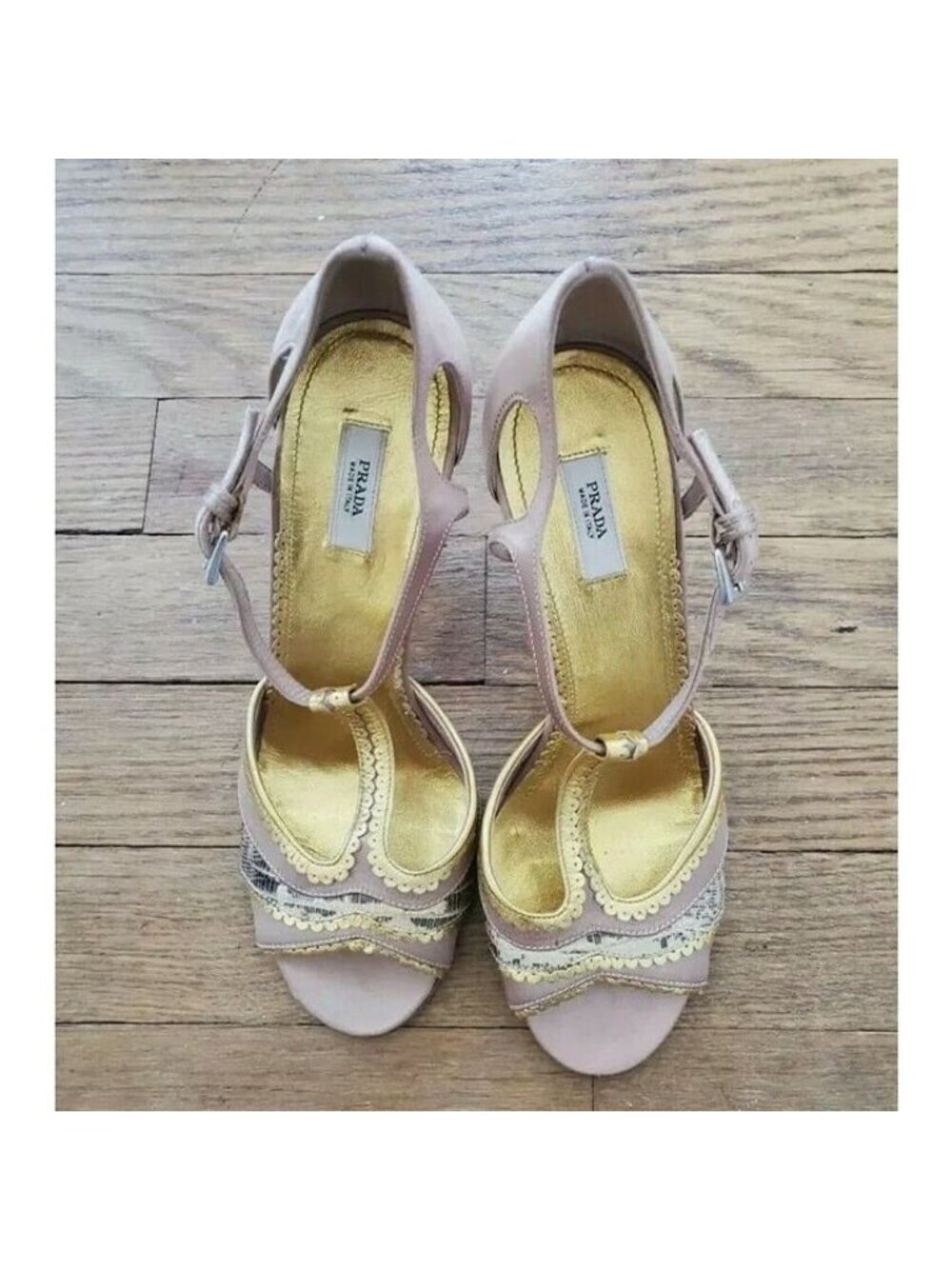 PRADA STRAPPY SANDALS PINK SATIN GOLD PYTHON HEELS EU 35.5 US 6 - Picture 2 of 9